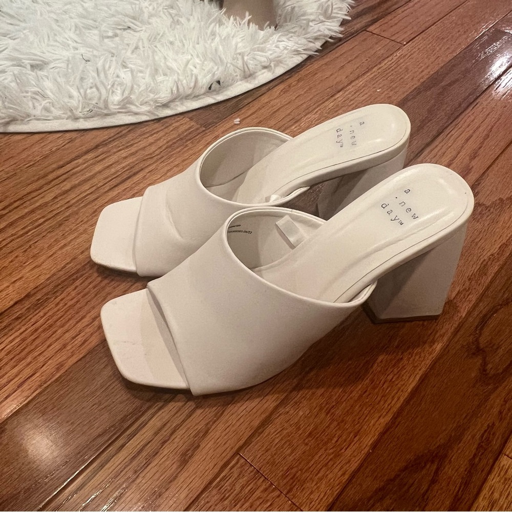 White heeled mules